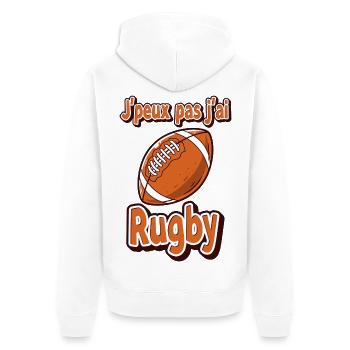 Humorous Rugby Design with Ball - Unisex Premium Organic Zip Hoodie - white - Back - Thijin (182cm)