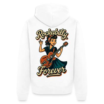 Rockabilly Forever electric guitar woman 50s gift - Unisex Premium Organic Zip Hoodie - white - Back - Thijin (182cm)