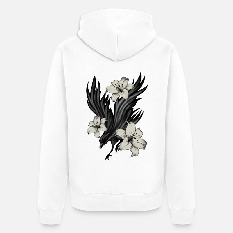 Corbeau noir avec lys blancs - Veste à capuche bio Premium Unisexe - blanc