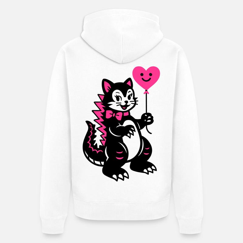 Chat Monstre Rose - Veste à capuche bio Premium Unisexe - blanc