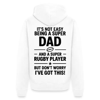 Super Dad Rugby Funny Dad Gift - Unisex Premium Organic Zip Hoodie - white - Back - Thijin (182cm)