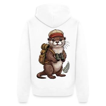 Abenteuerotter mit Ferngläsern - Unisex Premium Bio Zip Hoodie - Weiß - Hinten - Thijin (182cm)