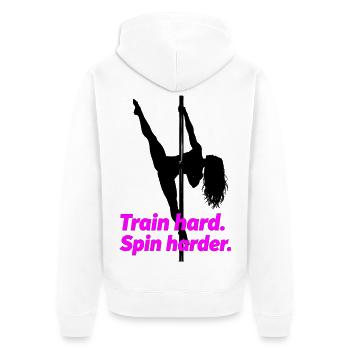 Pole Dance Silhouette – Train Hard Spin Harder - Unisex Premium Organic Zip Hoodie - white - Back - Thijin (182cm)