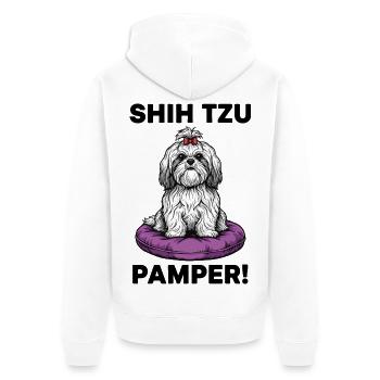 Dog Shih Tzu Pamper Luxury Cushion - Unisex Premium Organic Zip Hoodie - white - Back - Thijin (182cm)