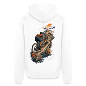 Floraler Mountainbike-Aufstieg - Unisex Premium Bio Zip Hoodie - Weiß - Hinten - Thijin (182cm)