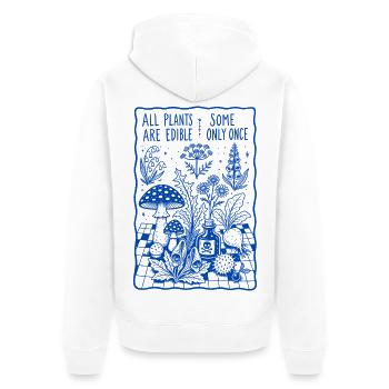 Toutes les plantes sont comestibles, certaines ne sont consommées qu’une seule fois en jardinant - Veste à capuche bio Premium Unisexe - blanc - Dos - Thijin (182cm)
