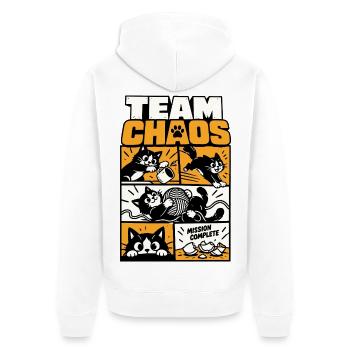 Team Chaos – Katzen Comic - Unisex Premium Bio Zip Hoodie - Weiß - Hinten - Thijin (182cm)