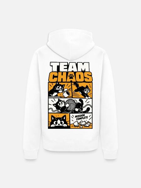 Team Chaos – Katzen Comic - Unisex Premium Bio Zip Hoodie - Weiß