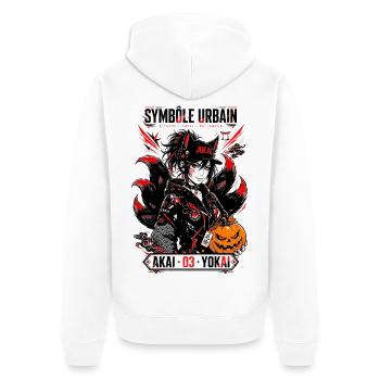 Akai Kitsune Yokai Urban Anime Fox Girl Halloween - Unisex Premium Bio Zip Hoodie - Weiß - Hinten - Thijin (182cm)