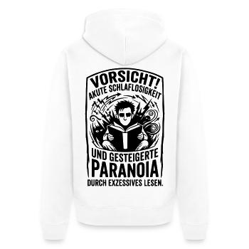 Thriller Leser Schlaflos Paranoia - Unisex Premium Bio Zip Hoodie - Weiß - Hinten - Thijin (182cm)
