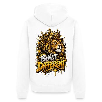 Kronenlöwe hat es anders gebaut - Unisex Premium Bio Zip Hoodie - Weiß - Hinten - Thijin (182cm)