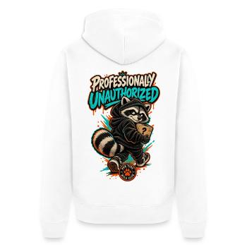 RobVibe Wild Club – Beruflich nicht zugelassen - Unisex Premium Bio Zip Hoodie - Weiß - Hinten - Thijin (182cm)