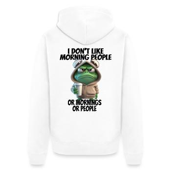 C’est drôle de dire que je n’aime pas les gens du matin... - Veste à capuche bio Premium Unisexe - blanc - Dos - Thijin (182cm)