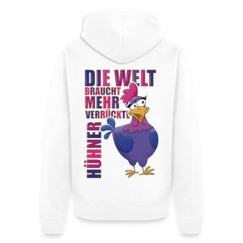Die Welt braucht mehr verrückte Hühner - Unisex Premium Bio Zip Hoodie - Weiß - Hinten - Thijin (182cm)