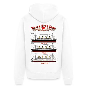 WHITE STAR LINE TITANIC Kreation Louis RUNEMBERG © - Unisex Premium Bio Zip Hoodie - Weiß - Hinten - Thijin (182cm)
