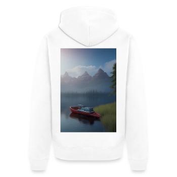 Landscape with lake, boat and mountains - Unisex Premium Organic Zip Hoodie - white - Back - Thijin (182cm)