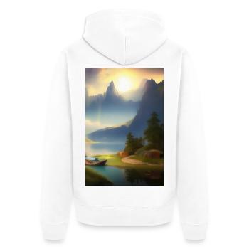 Landscape with lake, boat and mountains - Unisex Premium Organic Zip Hoodie - white - Back - Thijin (182cm)