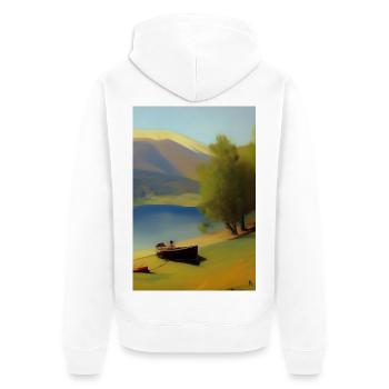 Landscape with lake, boat and mountains - Unisex Premium Organic Zip Hoodie - white - Back - Thijin (182cm)
