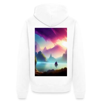 Landscape with lake, boat and mountains - Unisex Premium Organic Zip Hoodie - white - Back - Thijin (182cm)
