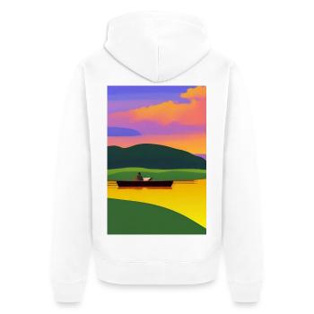 Landscape with lake, boat and mountains - Unisex Premium Organic Zip Hoodie - white - Back - Thijin (182cm)