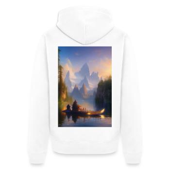 Landscape with lake, boat and mountains - Unisex Premium Organic Zip Hoodie - white - Back - Thijin (182cm)