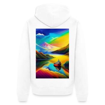 Landscape with lake, boat and mountains - Unisex Premium Organic Zip Hoodie - white - Back - Thijin (182cm)