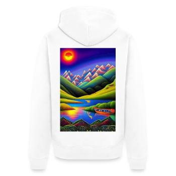 Landscape with lake, boat and mountains - Unisex Premium Organic Zip Hoodie - white - Back - Thijin (182cm)