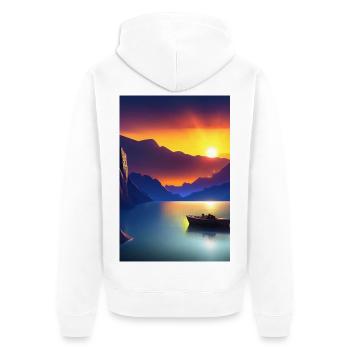 Landscape with lake, boat and mountains - Unisex Premium Organic Zip Hoodie - white - Back - Thijin (182cm)