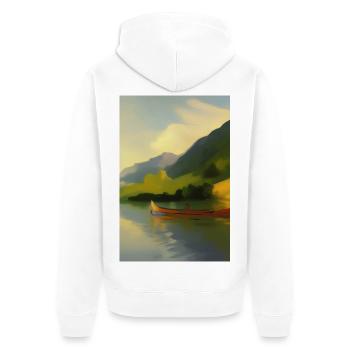 Landscape with lake, boat and mountains - Unisex Premium Organic Zip Hoodie - white - Back - Thijin (182cm)
