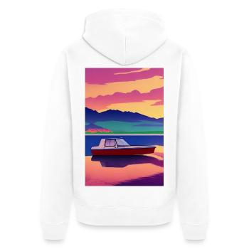 Landscape with lake, boat and mountains - Unisex Premium Organic Zip Hoodie - white - Back - Thijin (182cm)