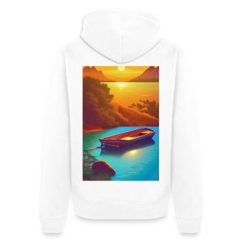 Landscape with lake, boat and mountains - Unisex Premium Organic Zip Hoodie - white - Back - Thijin (182cm)