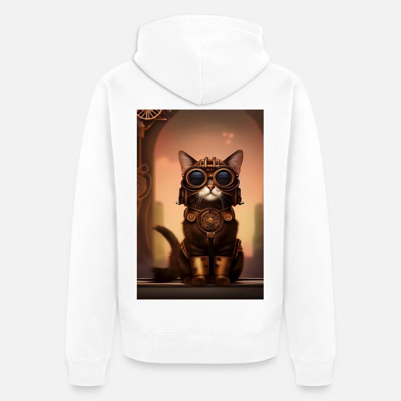 Chat Steampunk Style - Veste à capuche bio Premium Unisexe - blanc