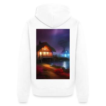 Charming Lakefront Cabin - Unisex Premium Organic Zip Hoodie - white - Back - Thijin (182cm)