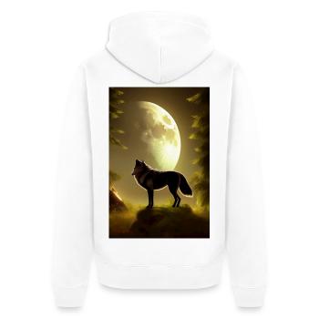 Wolf und Mond - Unisex Premium Bio Zip Hoodie - Weiß - Hinten - Thijin (182cm)