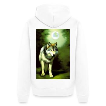 Wolf und Mond - Unisex Premium Bio Zip Hoodie - Weiß - Hinten - Thijin (182cm)
