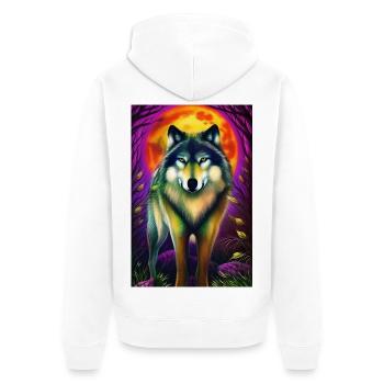 Wolf und Mond - Unisex Premium Bio Zip Hoodie - Weiß - Hinten - Thijin (182cm)