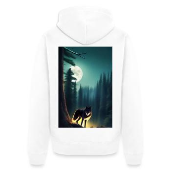 Wolf und Mond - Unisex Premium Bio Zip Hoodie - Weiß - Hinten - Thijin (182cm)