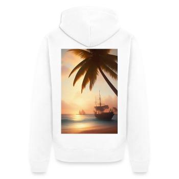 Caribbean Palm Beach - Unisex Premium Organic Zip Hoodie - white - Back - Thijin (182cm)