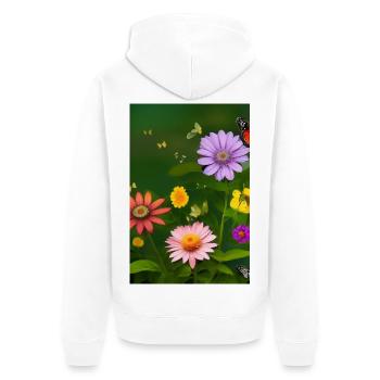 Blumen und Schmetterling - Unisex Premium Bio Zip Hoodie - Weiß - Hinten - Thijin (182cm)