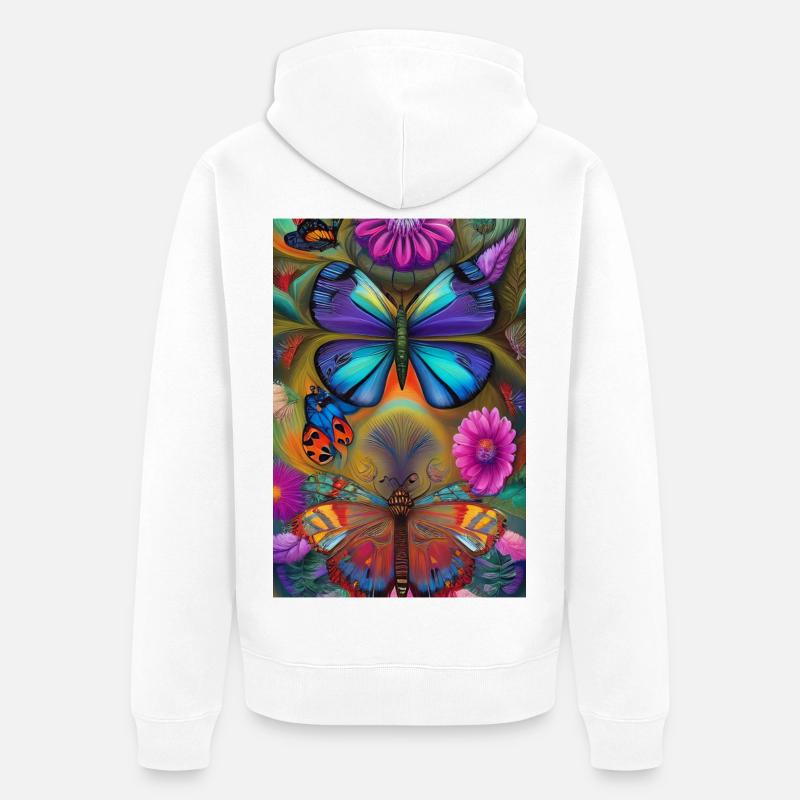Fleurs et papillon - Veste à capuche bio Premium Unisexe - blanc