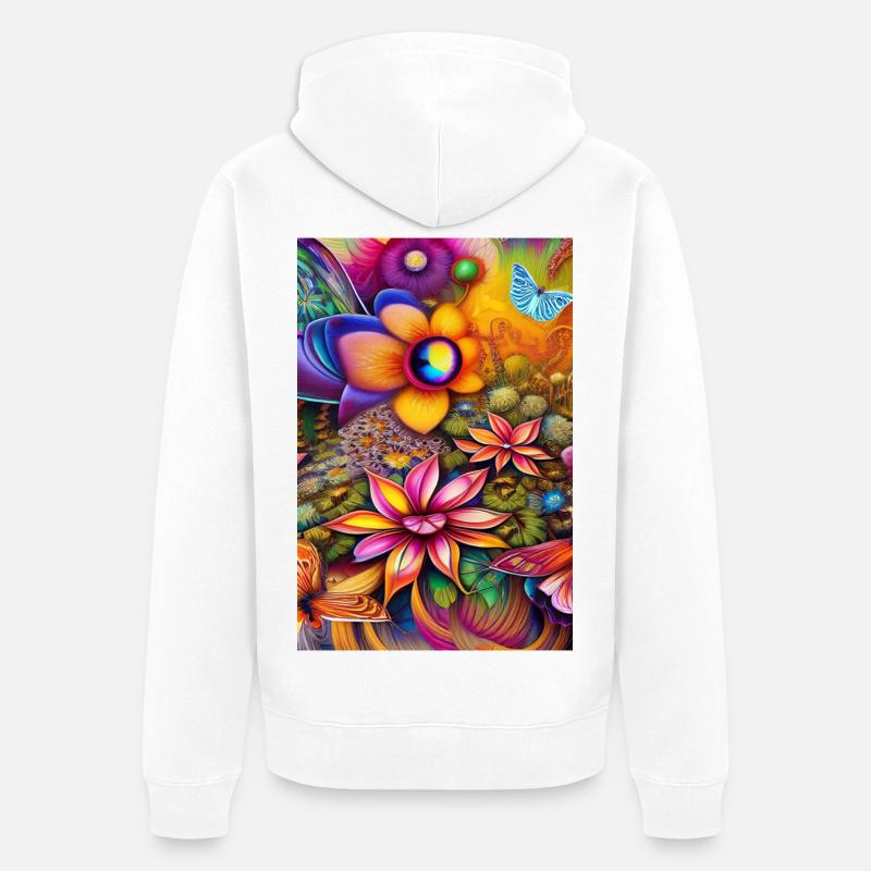 Fleurs et papillon - Veste à capuche bio Premium Unisexe - blanc