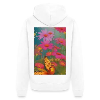 Blumen und Schmetterling - Unisex Premium Bio Zip Hoodie - Weiß - Hinten - Thijin (182cm)