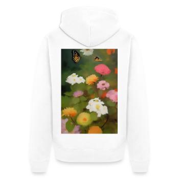 Blumen und Schmetterling - Unisex Premium Bio Zip Hoodie - Weiß - Hinten - Thijin (182cm)