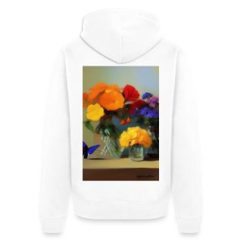 Blumen und Schmetterling - Unisex Premium Bio Zip Hoodie - Weiß - Hinten - Thijin (182cm)