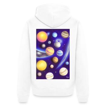 Weltall und Planeten - Unisex Premium Bio Zip Hoodie - Weiß - Hinten - Thijin (182cm)