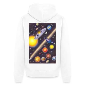 Weltall und Planeten - Unisex Premium Bio Zip Hoodie - Weiß - Hinten - Thijin (182cm)