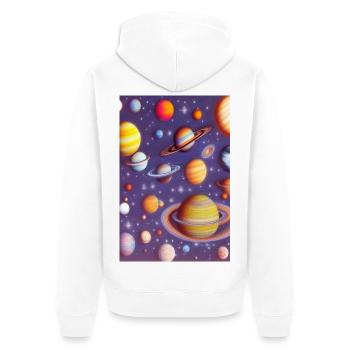 Weltall und Planeten - Unisex Premium Bio Zip Hoodie - Weiß - Hinten - Thijin (182cm)