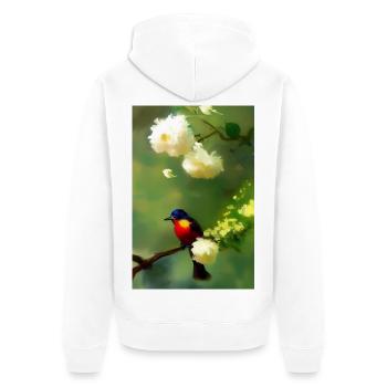 Oiseau sur branche avec fleurs - Veste à capuche bio Premium Unisexe - blanc - Dos - Thijin (182cm)