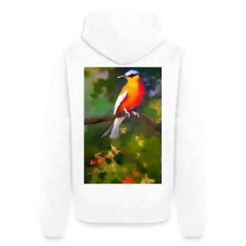 Oiseau sur branche avec des fleurs colorées - Veste à capuche bio Premium Unisexe - blanc - Dos - Thijin (182cm)