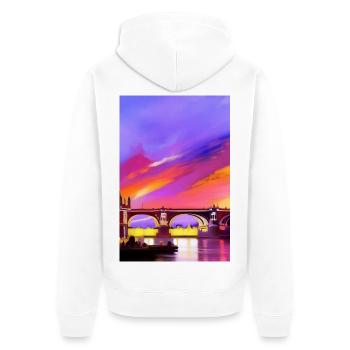 Brücken in London - Unisex Premium Bio Zip Hoodie - Weiß - Hinten - Thijin (182cm)